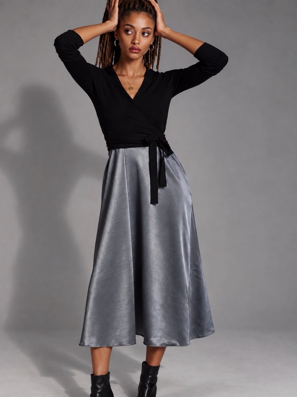 Anthropologie DAILY PRACTICE Carbon Satin Midi Slip Dress Size S